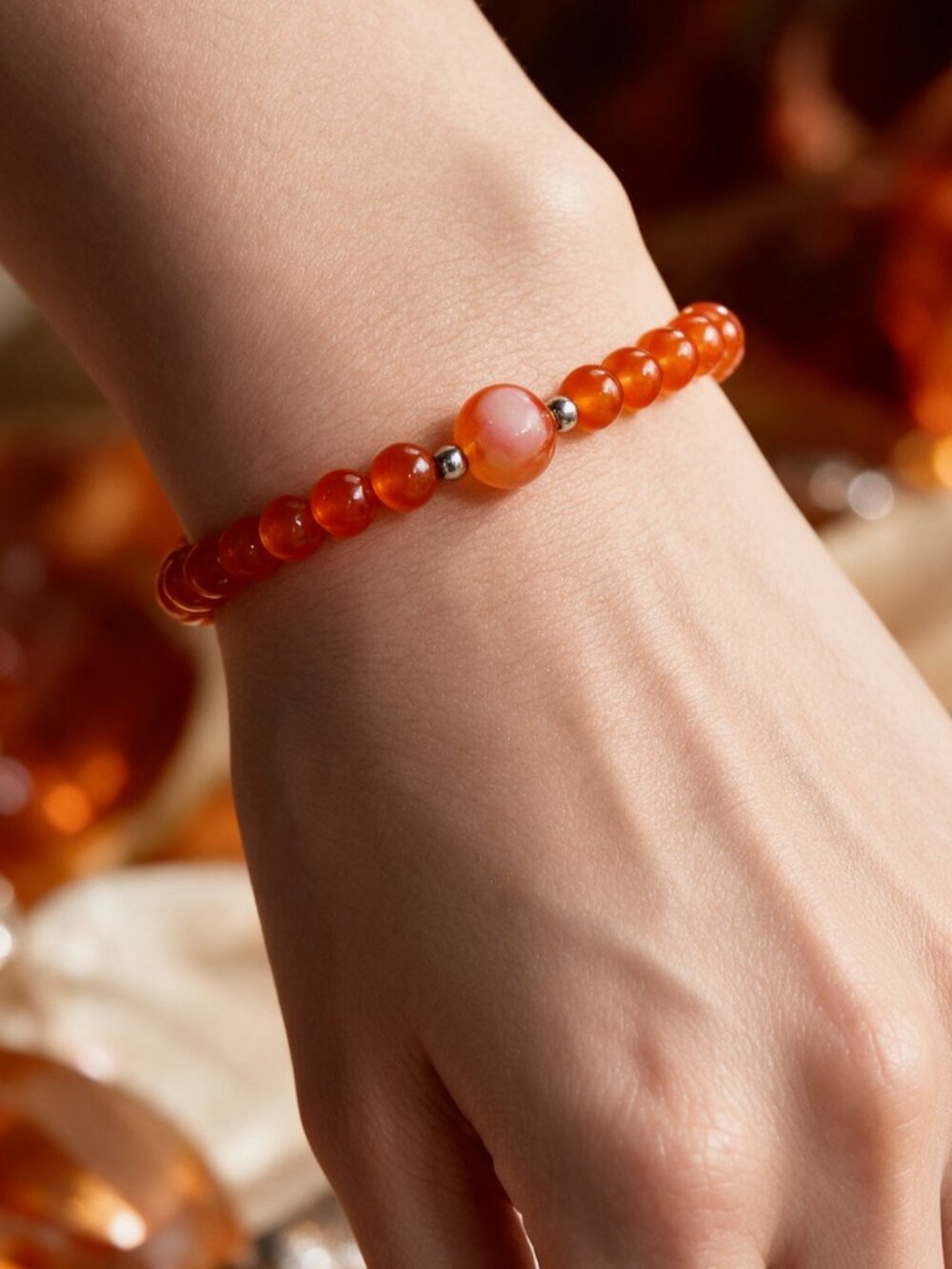 Natural Carnelian Stretch Bracelet | Handmade | 7"